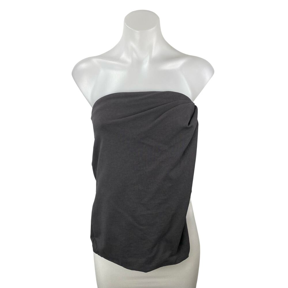 Zara Women's Gray Asymmetric Draped Ruched Sleeveless Tube Bandeau Crop Top Sz S